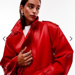 Topshop Belted Faux Leather Trench Coat Red (US6) NWT